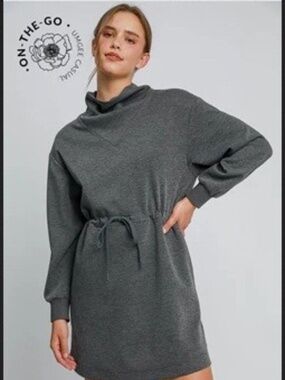Umgee Charcoal Knit Dress Long Sleeve Athleisure NWT